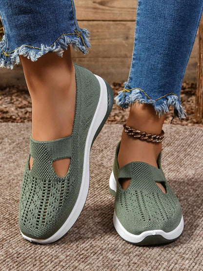 Willow | Women's Slip On Casual Walking Shoes - Black Knit