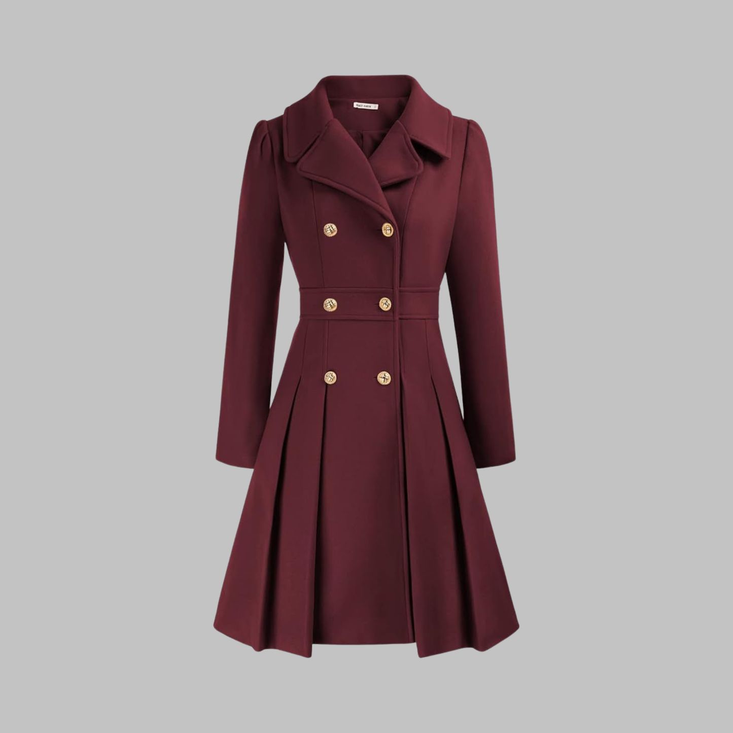 Alethea | Burgundy Double Button Long Sleeve Coat
