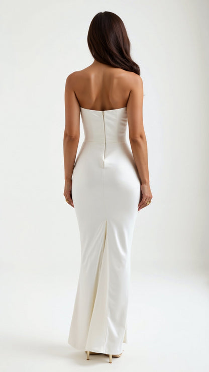 Astrid | Elegant Women's Wedding Guest Column Maxi Dress in Black Satin