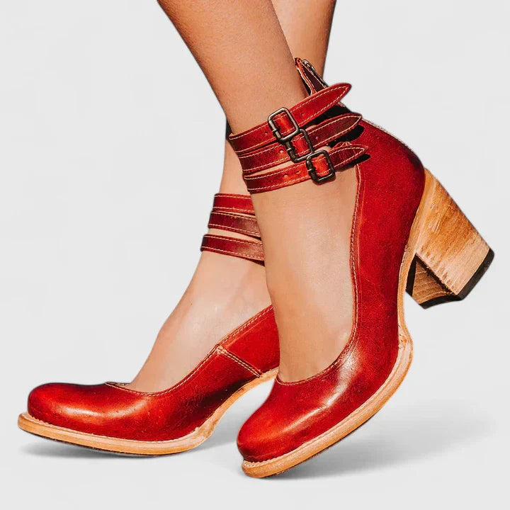 Calantha | Metallic Buckle Elegant Heels