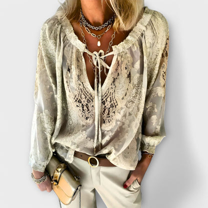 Calista | Elegant White Lace Sophisticated Blouse