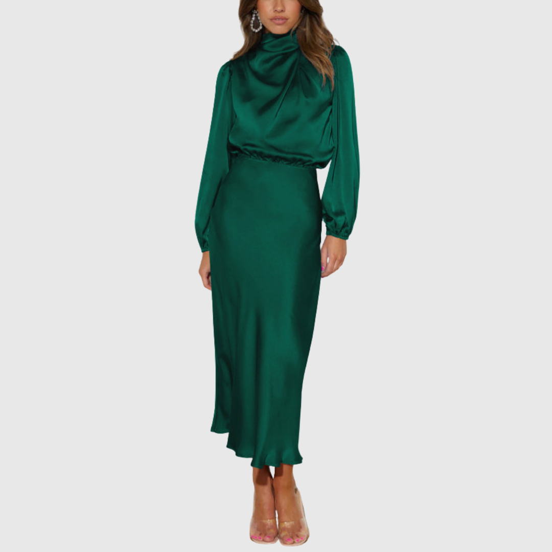 Calantha | Elegant Black Luxury Satin Maxi Dress