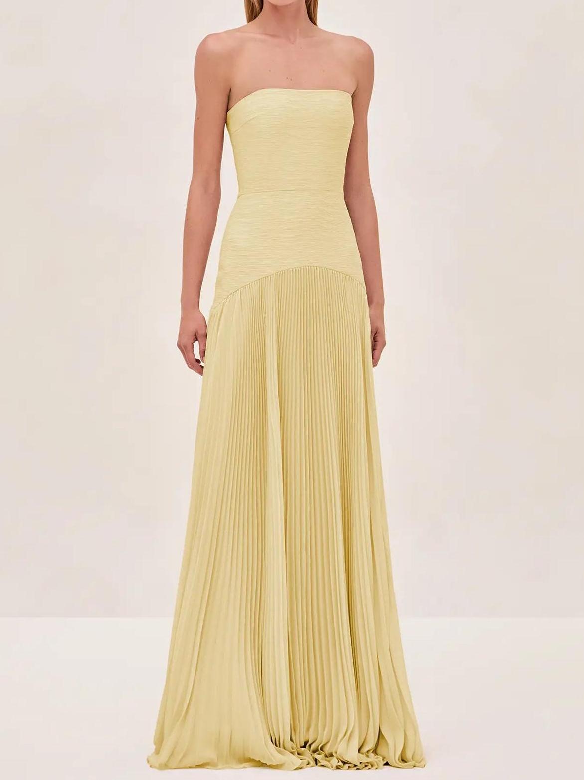 Calista | Women's Strapless Pleated Maxi Mint Wedding Guest Dress