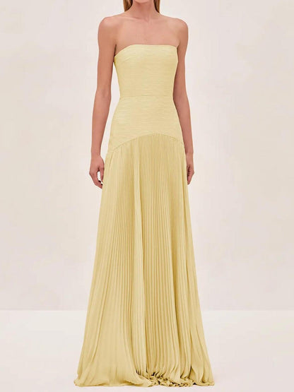 Calista | Women's Strapless Pleated Maxi Mint Wedding Guest Dress