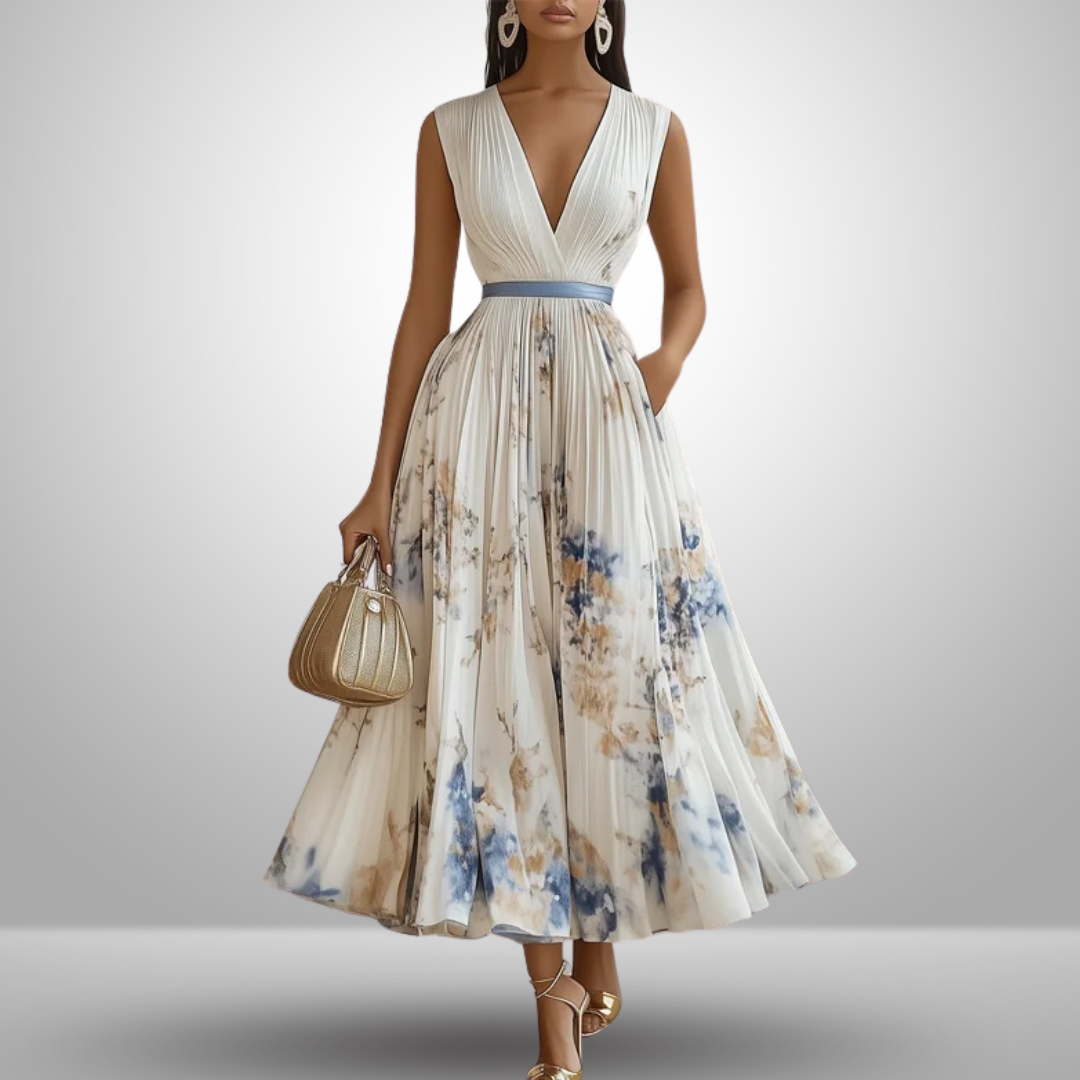 Calista | Women’s Flowy Sleeveless Summer Maxi Dress in Floral White