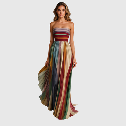 Calantha | Multicolored Strapless Chic Long Dress With Elegant Details