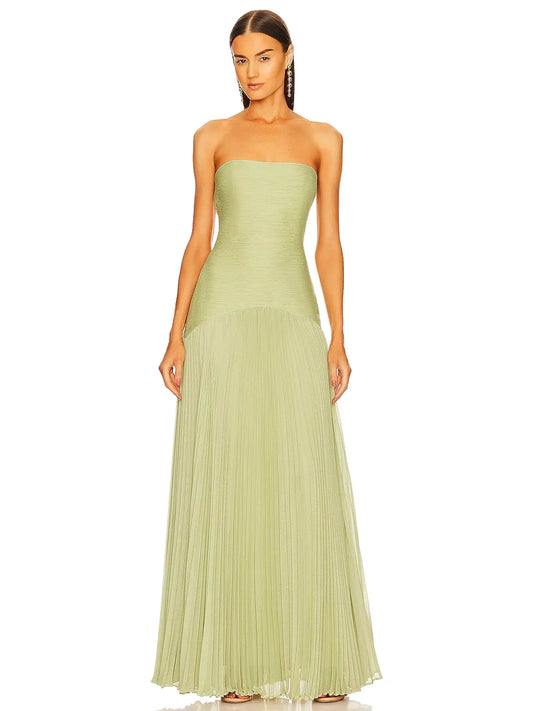 Calista | Women's Strapless Pleated Maxi Mint Wedding Guest Dress