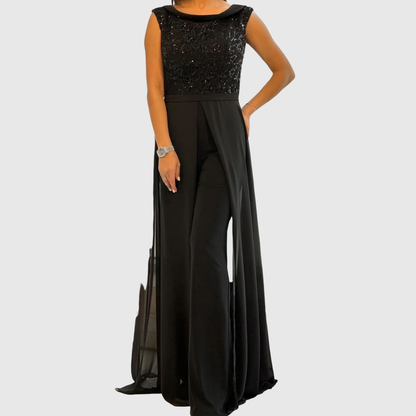 Calista | Elegant Black Sleeveless Jumpsuit Dress