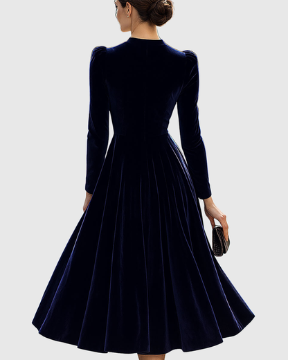 Calantha | Velvet Navy Long-Sleeve Midi Dress
