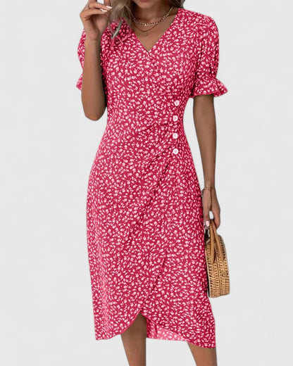 Calista | Elegant Green Floral Comfortable Summer Dress
