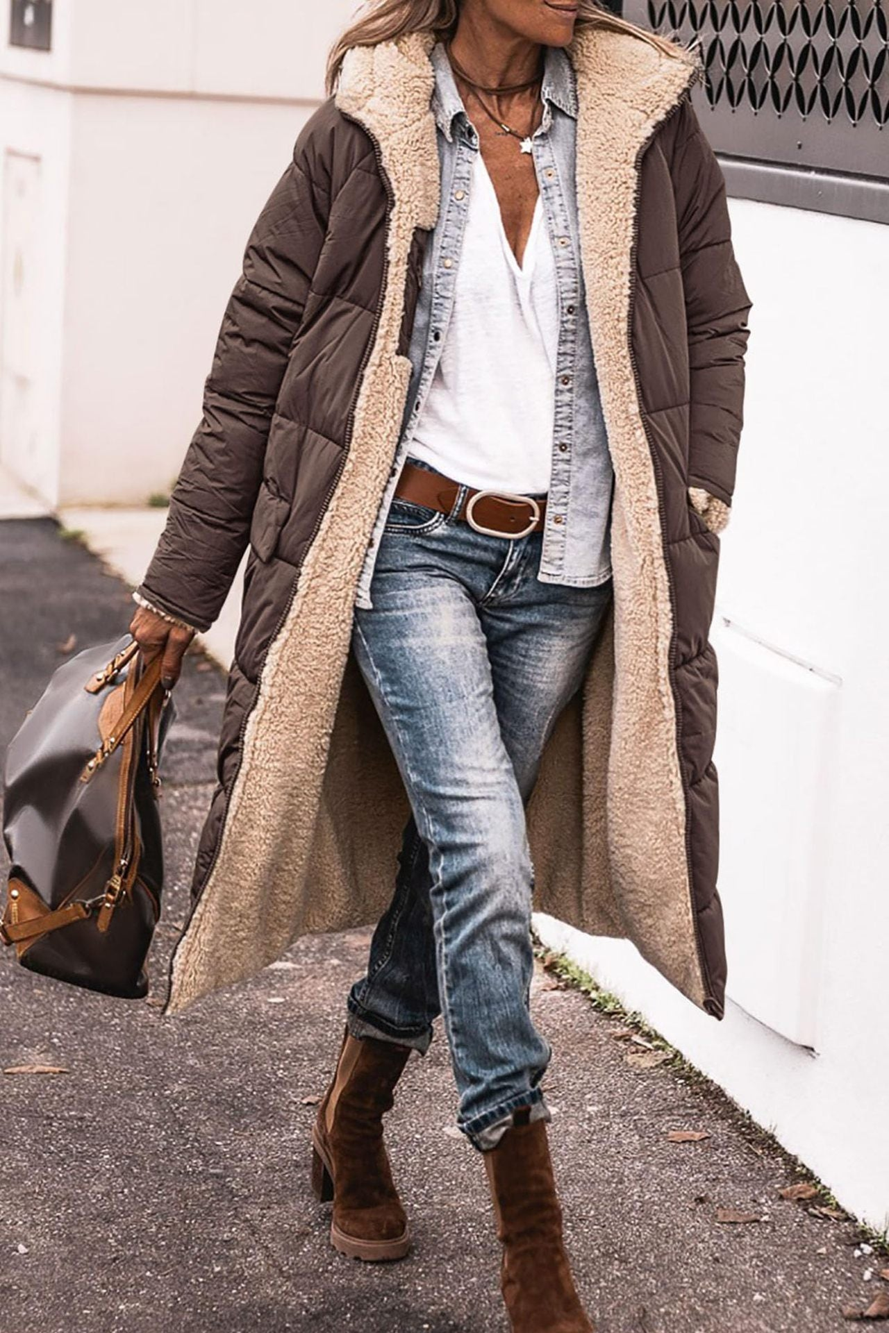 Astrid | Elegant Reversible Brown Shearling Coat