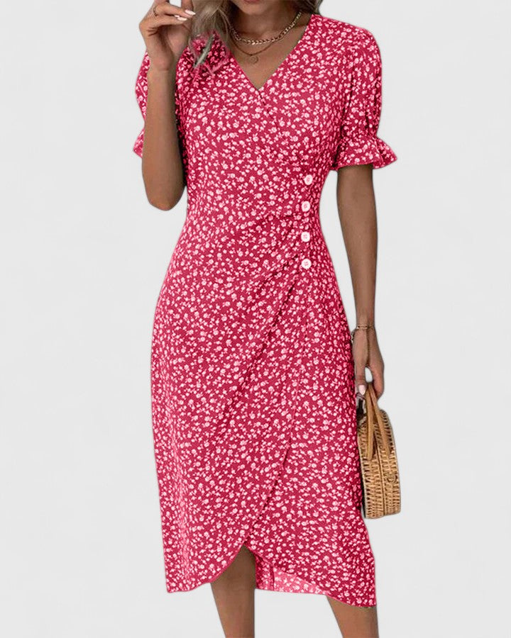 Calista | Elegant Green Floral Comfortable Summer Dress