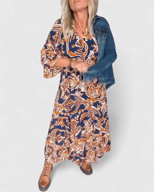 Astrid | Elegant Navy Floral Sophisticated Maxi Dress