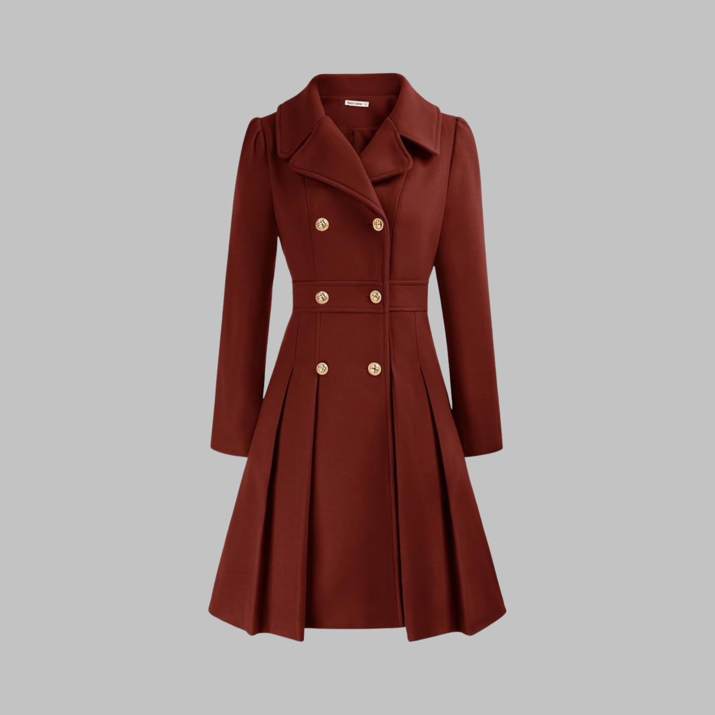 Alethea | Burgundy Double Button Long Sleeve Coat