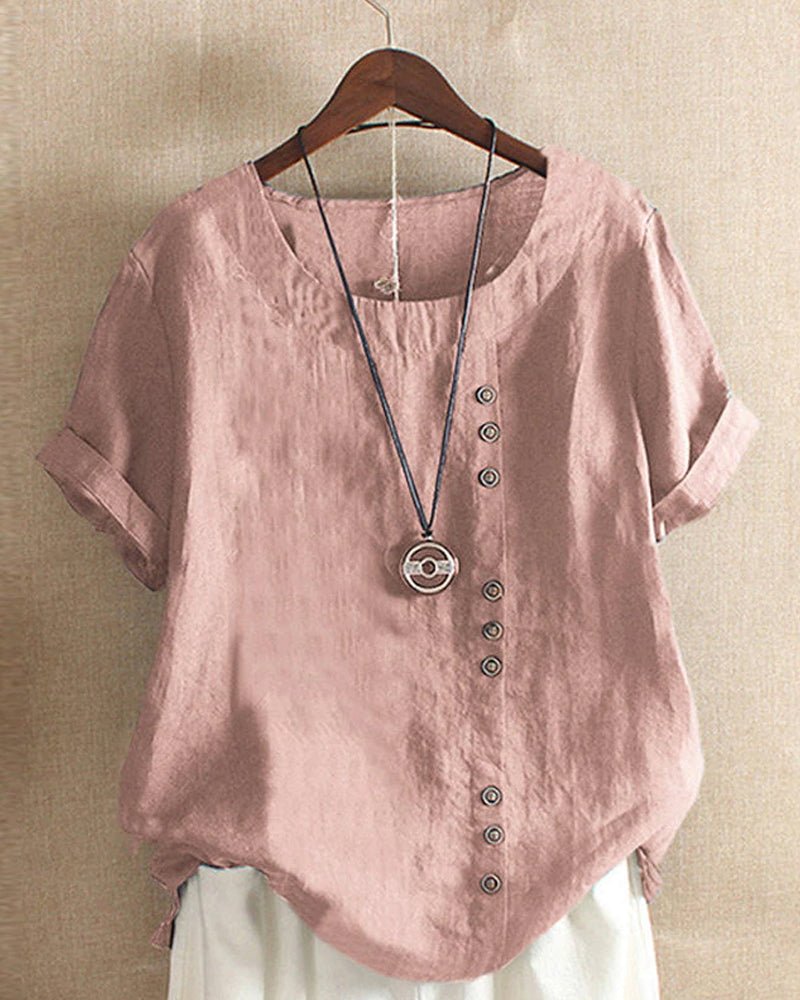 Willow | Blush Pink Women’s Casual Button Detail Linen Blouse
