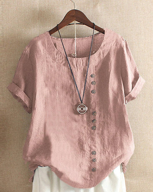 Willow | Blush Pink Women’s Casual Button Detail Linen Blouse