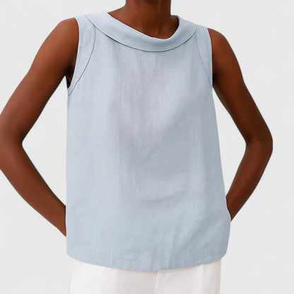 Calista | Elegant Top With Roll Collar - Light Blue Sleeveless