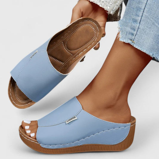 Aurelia | Light Blue Orthopedic Sandals with Wedge Heel