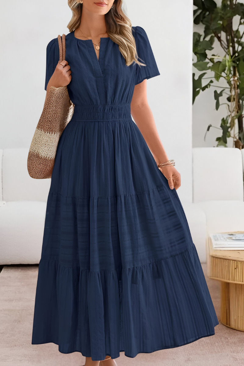 Women's Boho Short Sleeve Smocked Midi Dress in Sunny Yellow