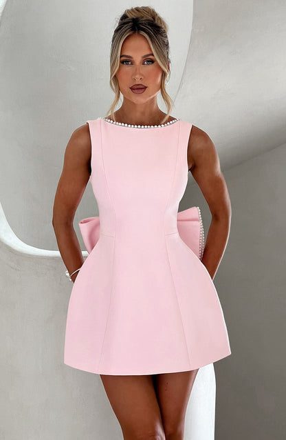 Alethea | Women's Wedding Guest Blush Pink Structured Mini Dress