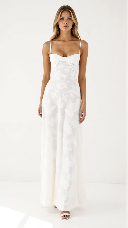 Astrid | Women’s Wedding Guest Slip Maxi Dress in White Floral