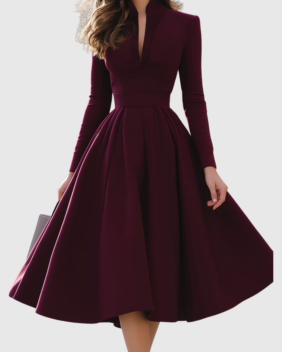 Calantha | Elegant Burgundy V-Neck Midi Dress