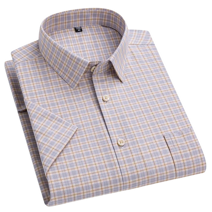 Benedict | Navy Striped Short-Sleeve Cotton Shirt