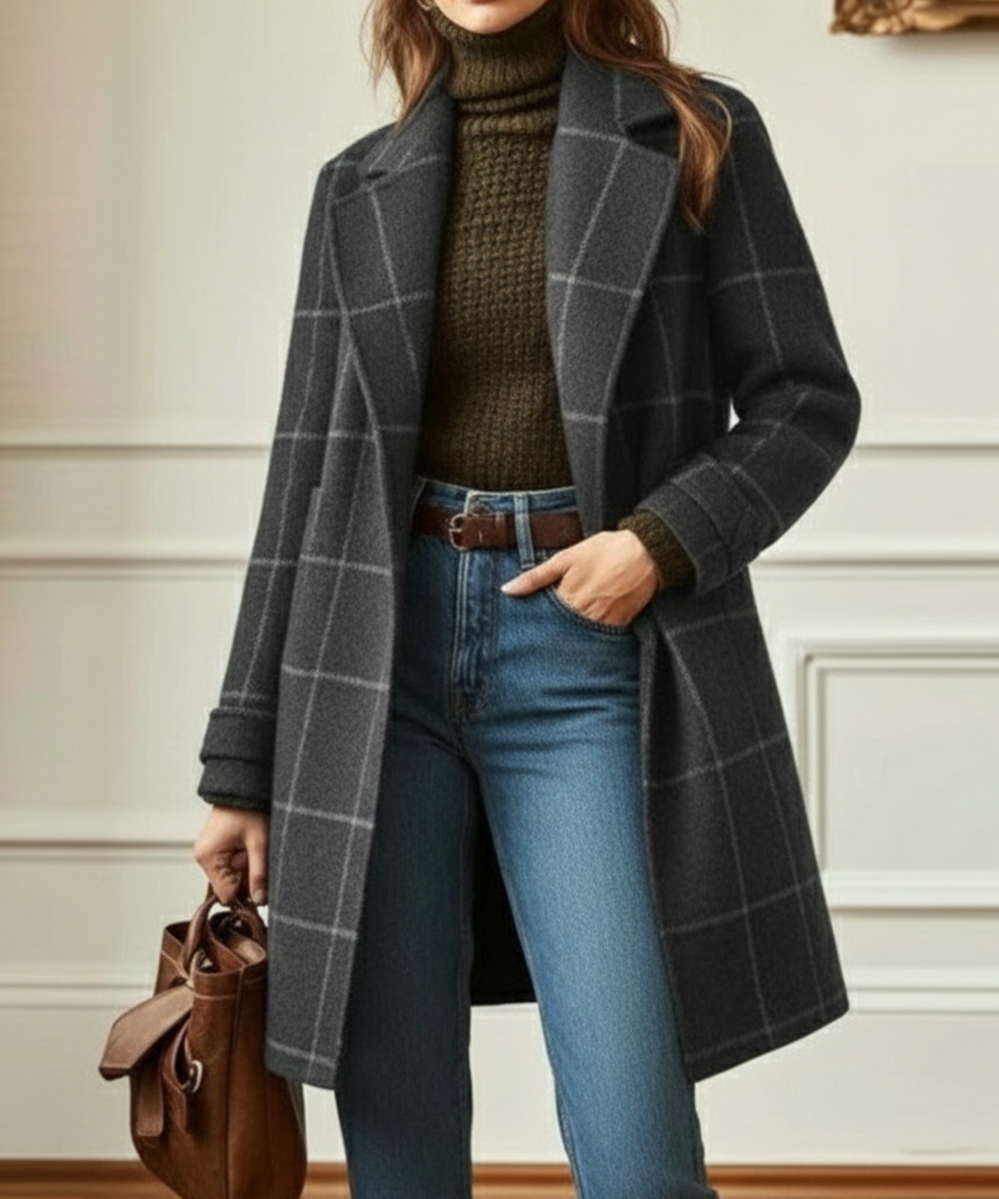 Alethea | Dark Green Wool Check Coat