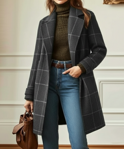 Alethea | Dark Green Wool Check Coat