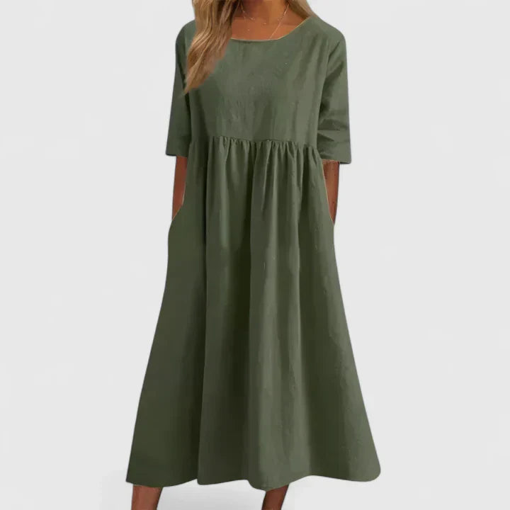 Calantha | Elegant Light Blue Linen Comfortable Dress