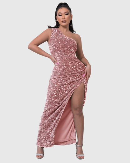 Alethea | Sequin Luxe One-Shoulder Evening Dress