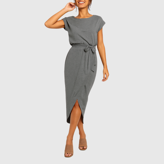 Calantha | Elegant Grey Casual Midi Dress
