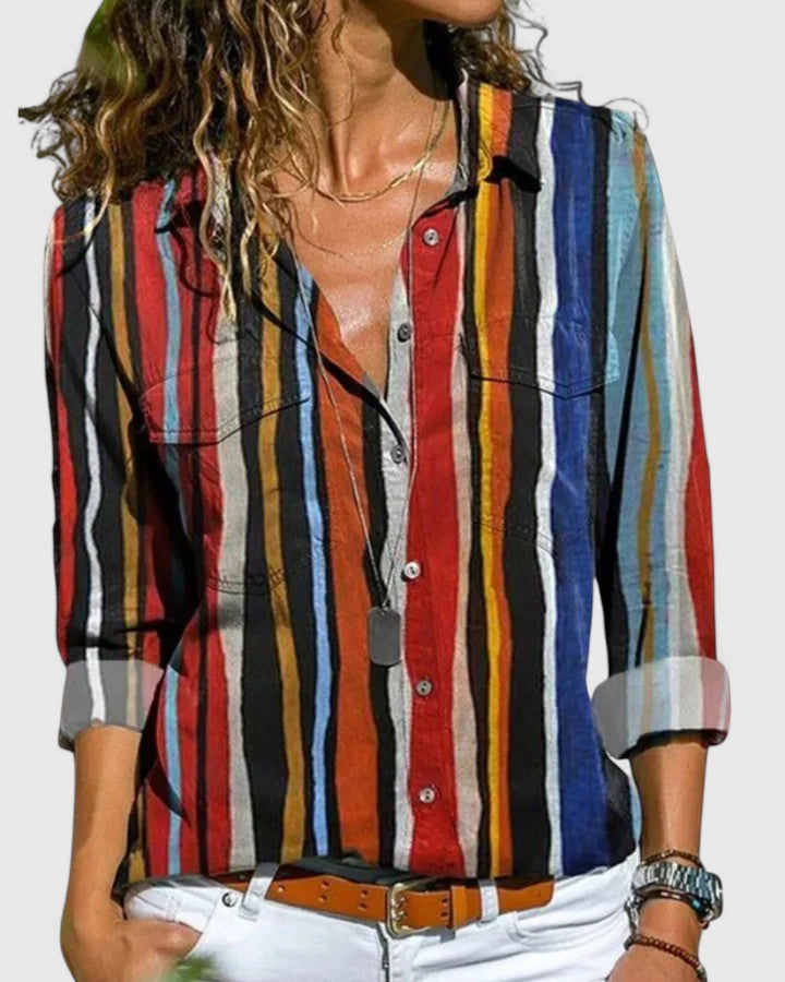 Calista | Vibrant Striped Elegant Blouse