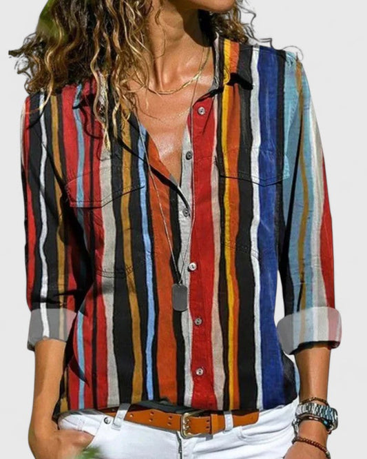 Calista | Vibrant Striped Elegant Blouse