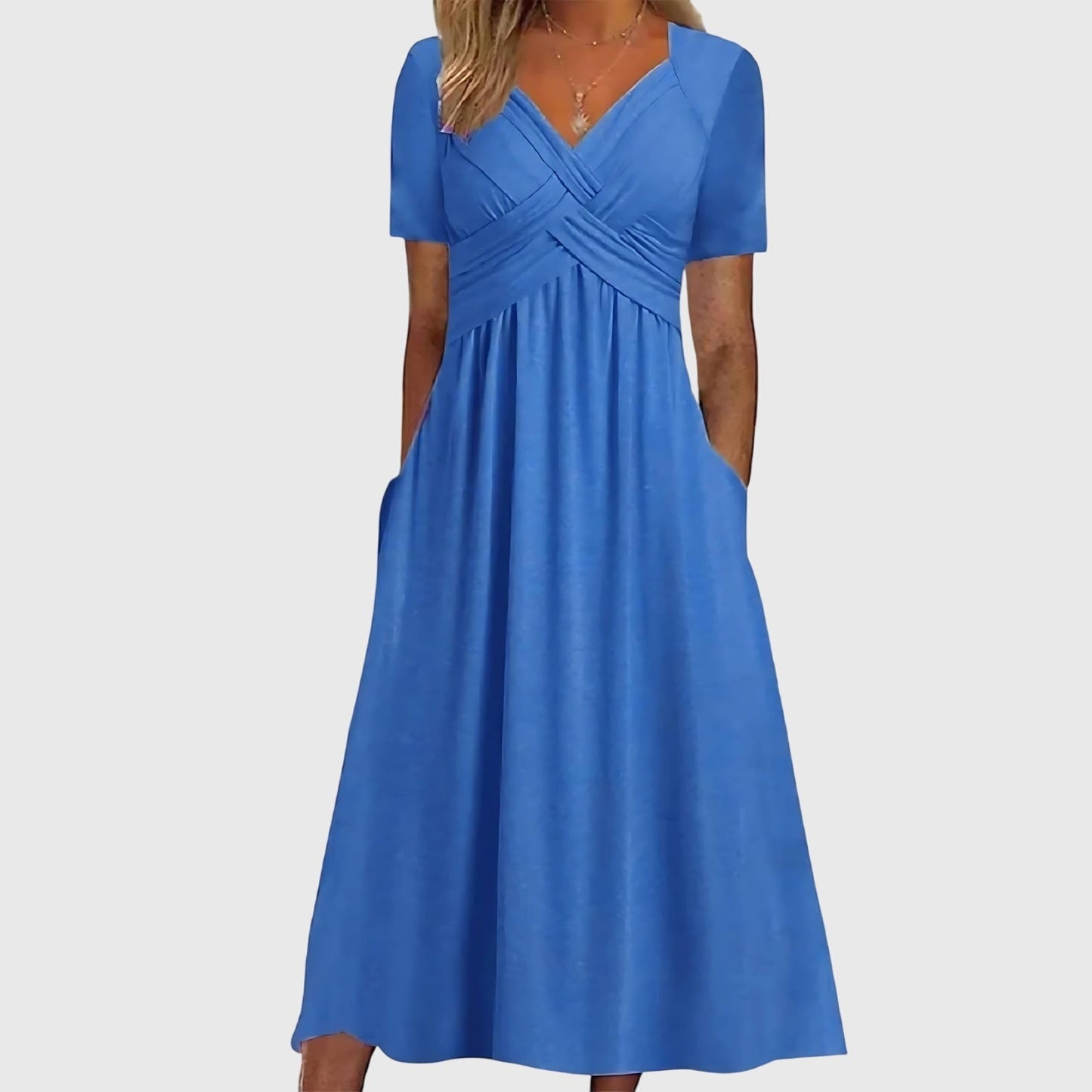 Calista | Elegant Royal Blue Midi Dress With Tummy Control