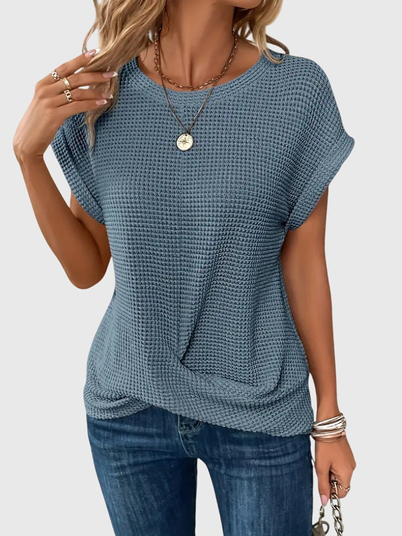 Aria | Elegant Burnt Orange Blouse with Crew Neck