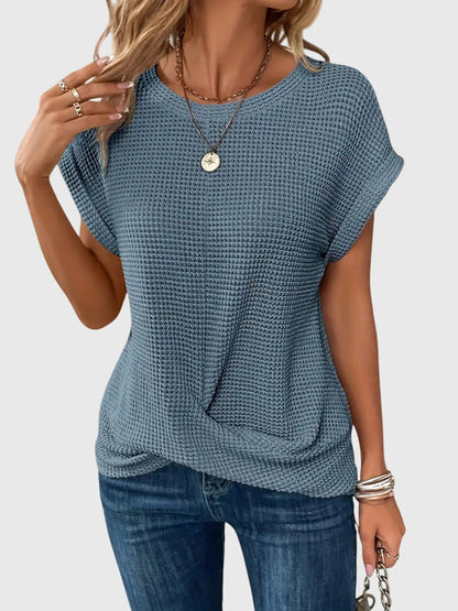 Aria | Elegant Burnt Orange Blouse with Crew Neck