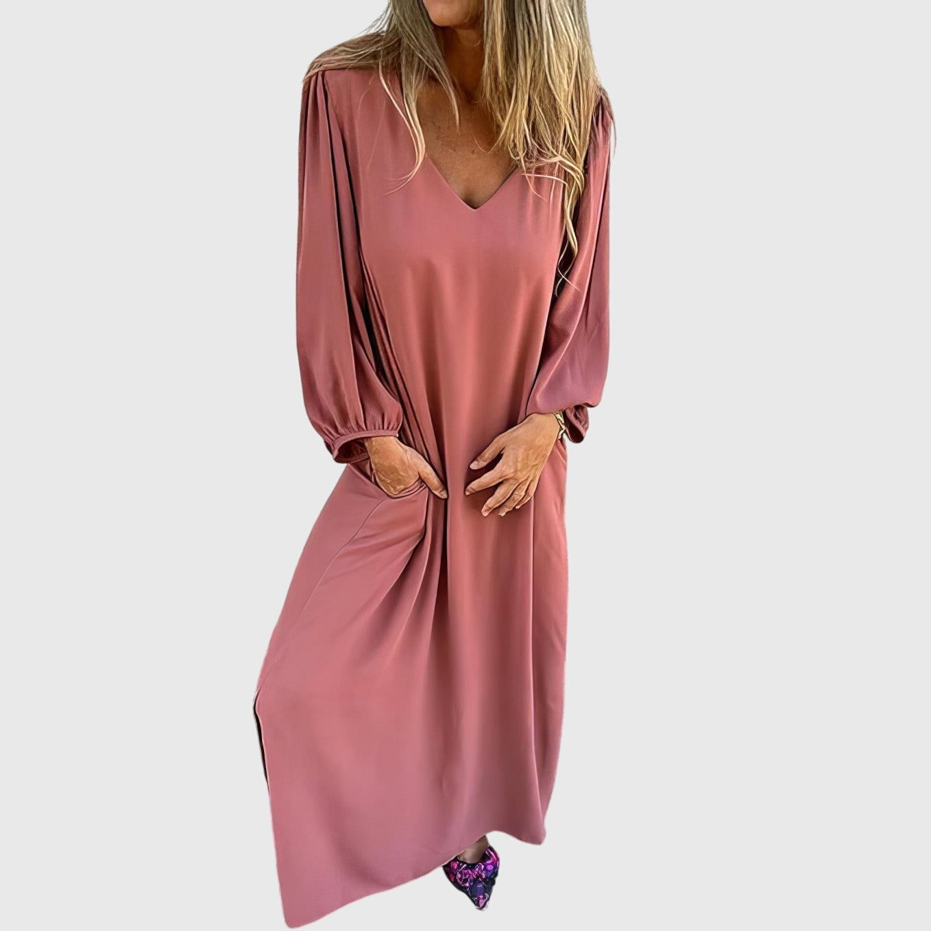 Alethea | Long Beige Boho Dress With Pockets