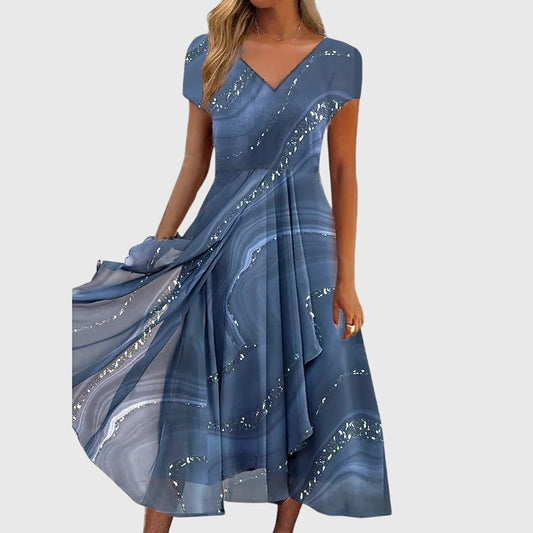 Calantha | Elegant Blue Flowing Midi Dress