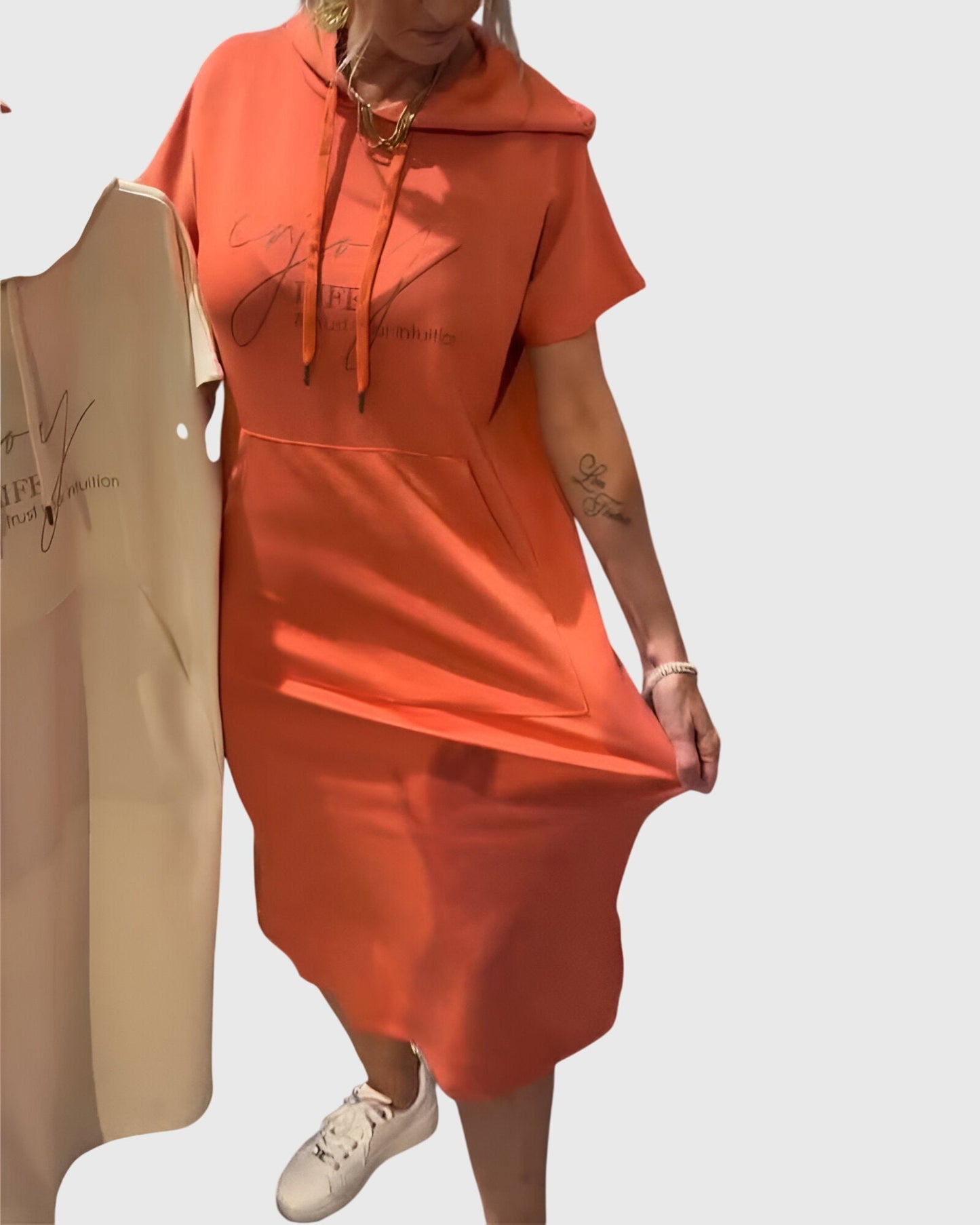 Alethea | Silk Casual Hoodie Dress in Burnt Orange