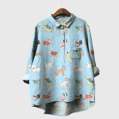 Alethea | Mint Green Dog Print Blouse