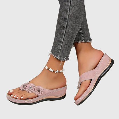 Calista | Navy Blue Orthopedic Flip Flops with Floral Details