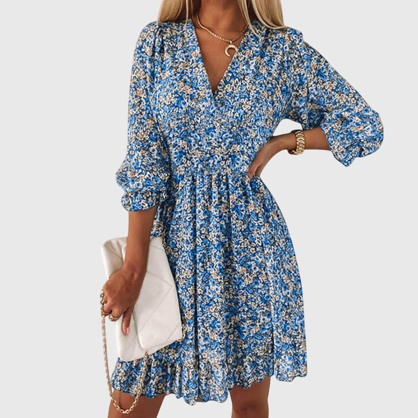 Calista | Blue Floral Puff Sleeve Dress