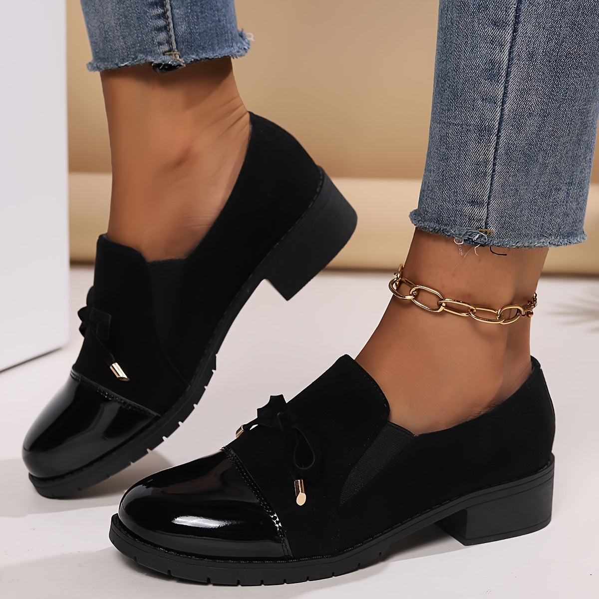 Kaida | Elegant Black Loafers with Gold Accents