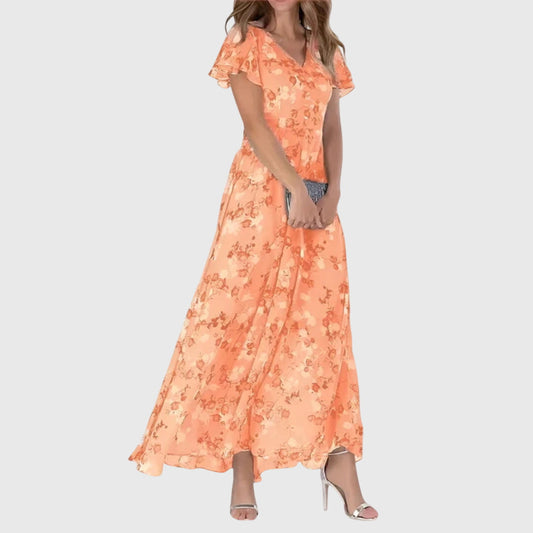 Astrid | Peach Floral Figure Flattering Dress