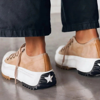 Willow | Beige Suede Casual Lace Up Platform Everyday Sneakers