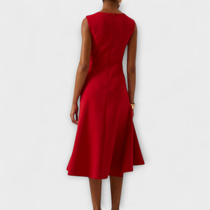 Alethea | Red Asymmetrical Sophisticated Midi Dress