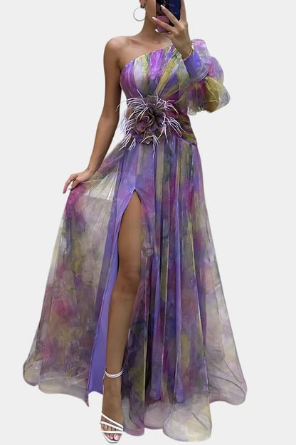 Calantha | Elegant Maxi Dress in Floral Tie-Dye Chiffon