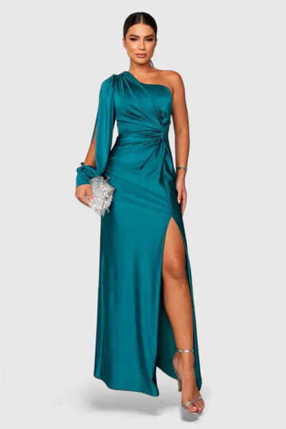 Calanthea | Elegant Black Maxi Dress with One Shoulder