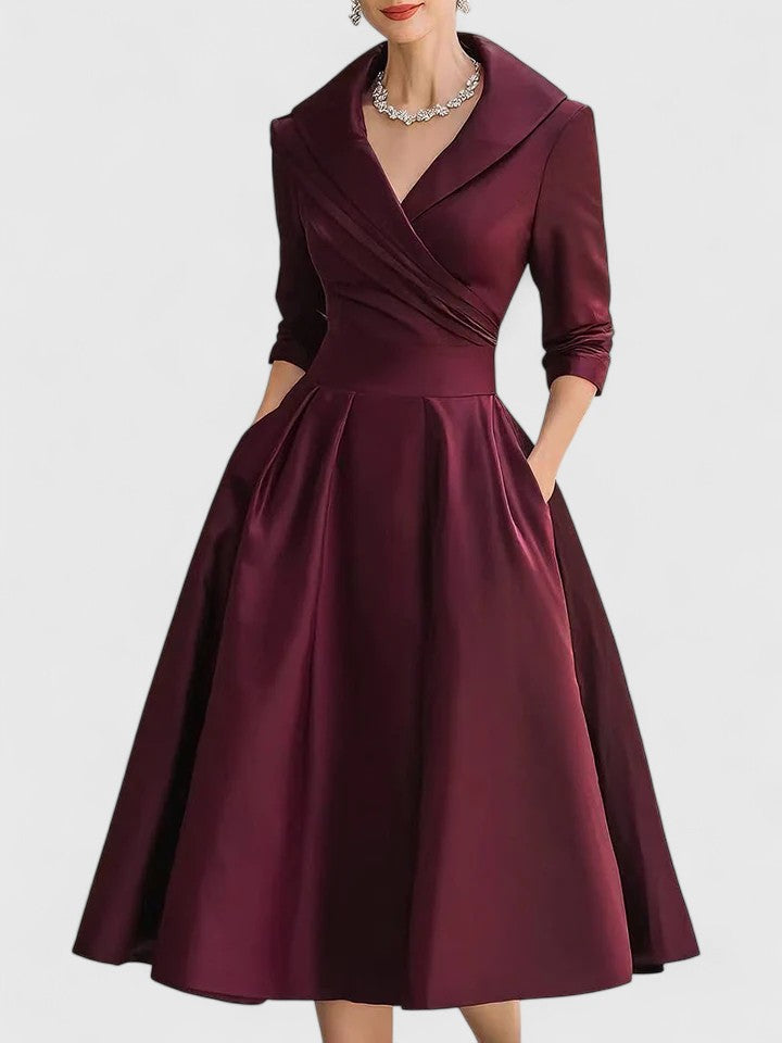 Astrid | Elegant Black Satin Midi Dress